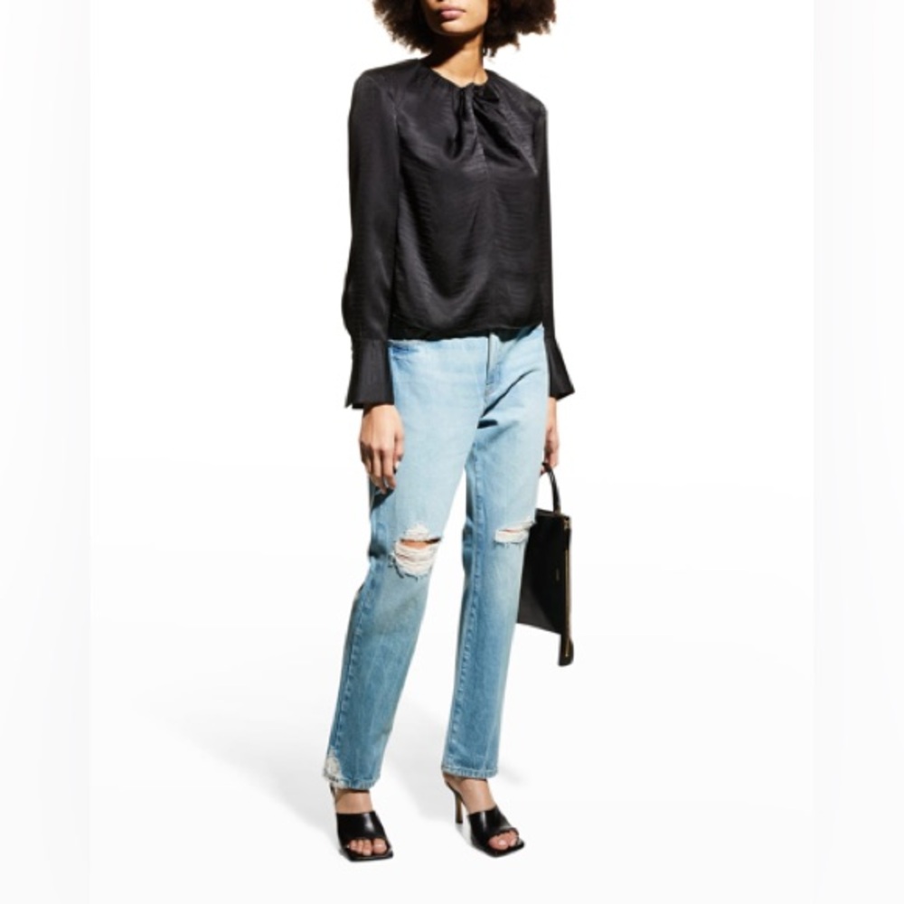 FRAME Twist Neck Silk Jacquard Blouse